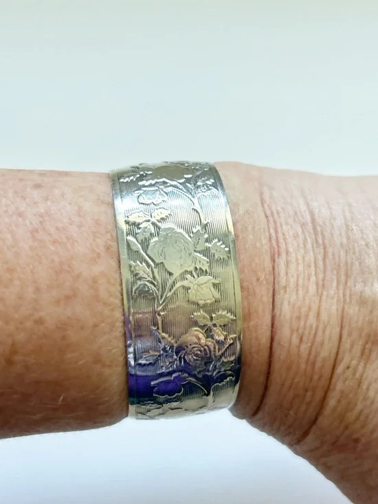 Vintage Sterling Silver Floral Cuff Bracelet - Picture 9 of 10
